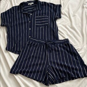 Madison + Hudson Navy Striped Button-Up Shirt and Shorts Set “nwot” SZ: M